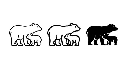 Bear Family Icons, Mother and Cub Vector Graphics, Wildlife Silhouette Set, Animal Illustration Collection © MS