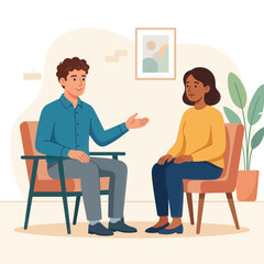 Fototapeta premium Therapist consulting with patient in a calm, modern office setting, vector illustration