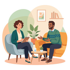 Fototapeta premium Therapist counseling a patient in a cozy office, vector illustration.