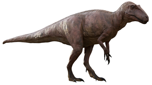 Large bipedal dinosaur with scaly skin and sharp claws