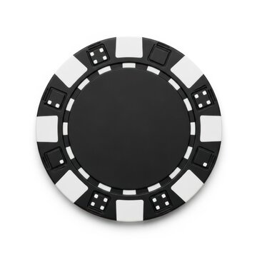 Single black and white casino poker chip with empty center isolated on white