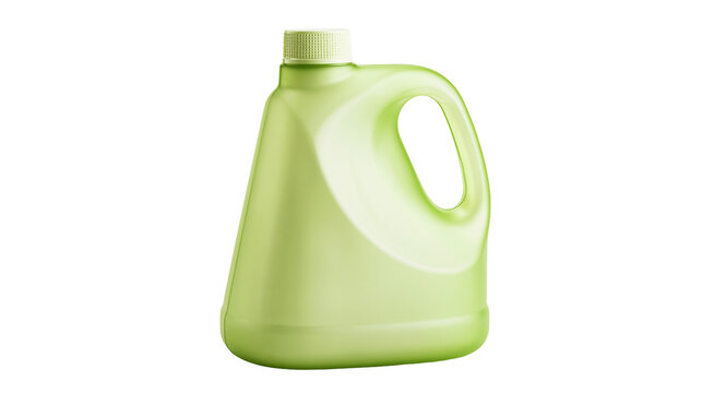 Light green plastic detergent bottle with handle and cap