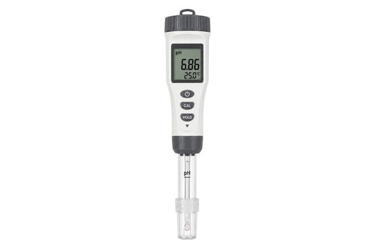 Digital pH meter displaying measurement values isolated on transparent background