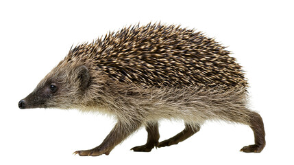 European hedgehog walking on white © Maria