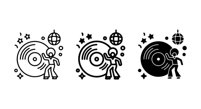 Retro Disco Dancer Icons, Vinyl Record Art, 70s Music Celebration Graphics, Vintage Party Set