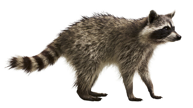 Raccoon with striped tail and masked face