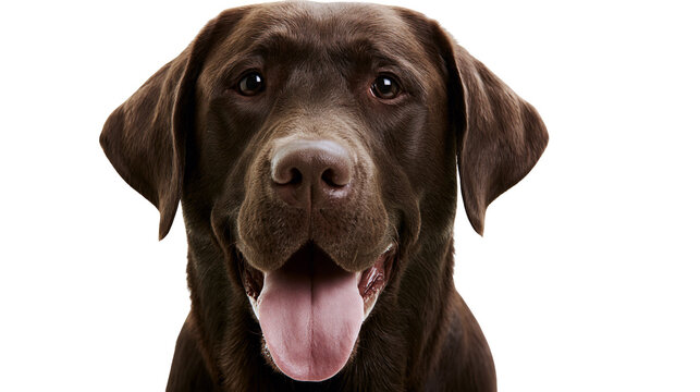Chocolate Labrador Retriever dog head portrait panting