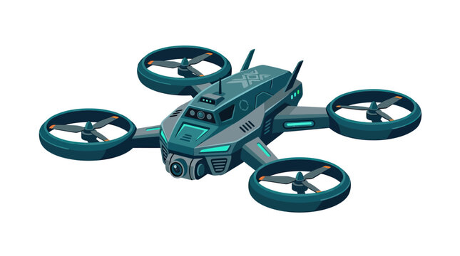 Futuristic Sci-Fi Military Drone Isolated On White Background