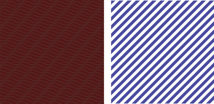 Abstract seamless patterns with dark maroon pixel texture and blue diagonal striped lines