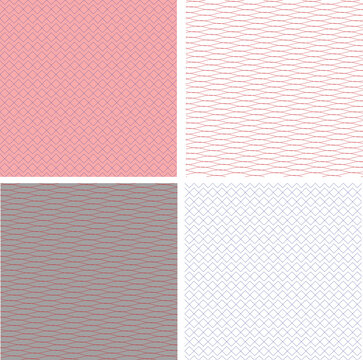 Abstract geometric pattern set featuring pink and grey shapes with thin line textures