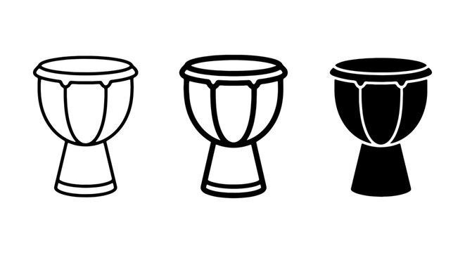Djembe Drum Icons, African Percussion Vector Set, Musical Instrument Graphics