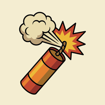 Exploding dynamite stick with fuse and spark effects.