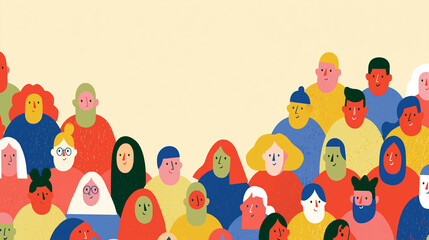 Fototapeta premium A diverse group of stylized people in vibrant colors creating a lively atmosphere.