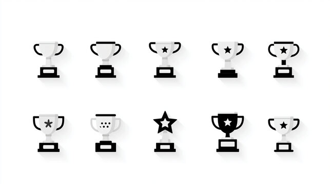 A collection of trophy icons in varying designs, showcasing awards and achievements.