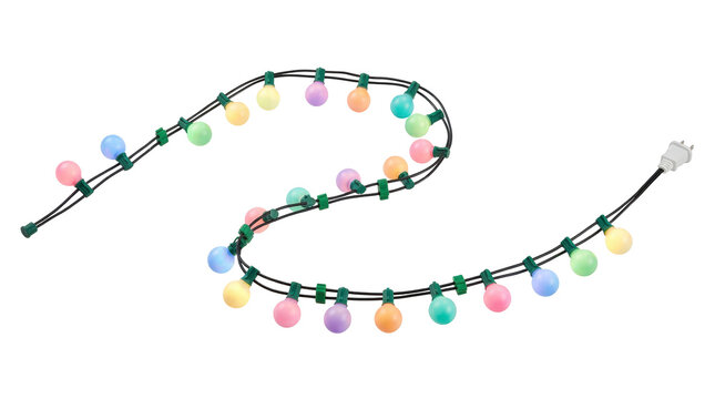 Colorful pom pom string lights for festive decoration.