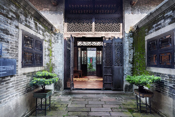 Fototapeta premium Foshan, Guangdong, China. Bijiang Jinlou (Gold Tower) in Bijiang Village, Beijiao Town, Shunde, a historic Lingnan architectural complex with ancestral halls, residences and exquisite wood carvings.