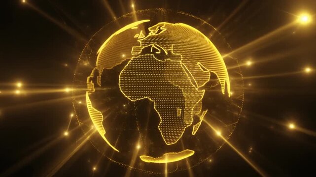 金の地球儀が回転するネットワーク動画