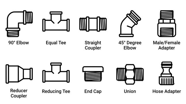 Pipe fitting and plumbing connector hardware set for pipeline installations with plumbing connector hardware connection