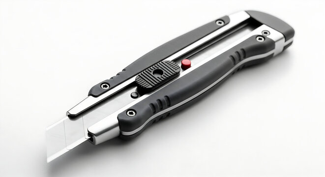 Professional retractable utility knife with ergonomic handle and sharp steel blade for industrial cutting and DIY projects