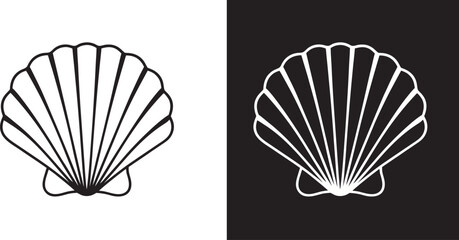 Scallop Seashell Icon Set, Scallop Shell vector, Summer Holiday icon, seashell silhouette illustration, Ocean Beach Seashell Graphics,  scallop shell line art © Silhouette aidiya