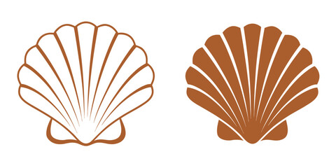 Scallop Seashell Icon Set, Scallop Shell vector, Summer Holiday icon, seashell silhouette illustration, Ocean Beach Seashell Graphics,  scallop shell line art © Silhouette aidiya