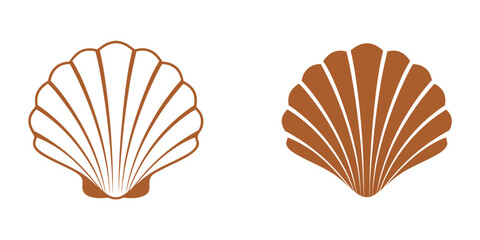 Scallop Seashell Icon Set, Scallop Shell vector, Summer Holiday icon, seashell silhouette illustration, Ocean Beach Seashell Graphics,  scallop shell line art © Silhouette aidiya
