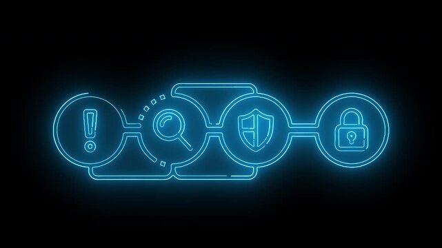 Cybersecurity Risk Monitoring and Digital Threat Protection Neon Icon