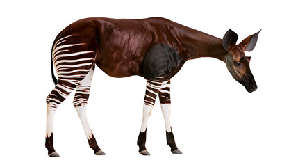 Okapi with zebra-like stripes on legs and hindquarters © Natalia