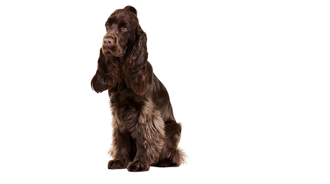 Brown Cocker Spaniel dog sitting attentively