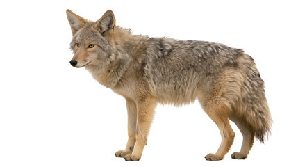 Fototapeta premium Coyote standing profile view on white