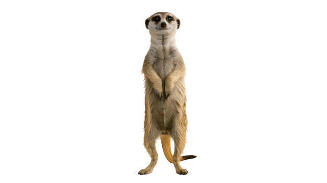 Meerkat standing upright on hind legs alert posture, facing forward