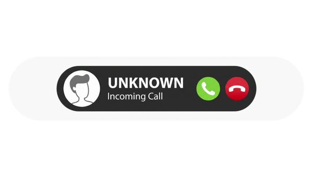 Unknown Incoming Call Interface Animation with Accept and Decline Buttons, Perfect for Mobile Applications and Communication Demonstrations