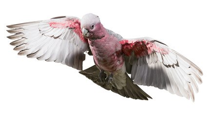 Galah cockatoo bird with pink and grey feathers flying with wings spread © Natalia