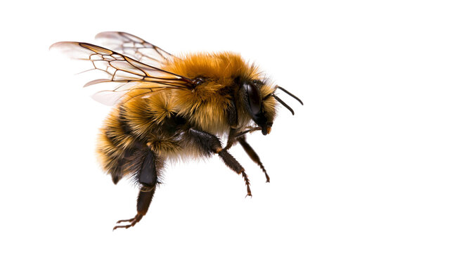 Fuzzy bumblebee with wings in flight