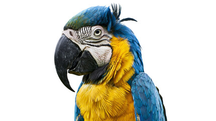 Blue and yellow macaw parrot head and chest detail © Natalia