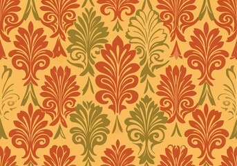 Fototapeta premium Ornate Luxury Damask Background Featuring Elegant Repeating Botanical Motifs