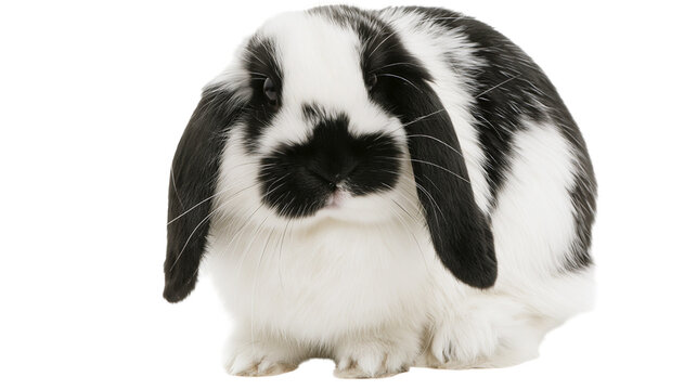 Black and white Holland Lop rabbit with floppy ears