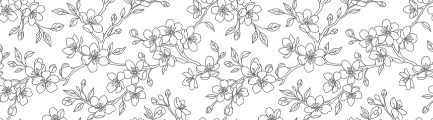 Fototapeta premium Delicate floral sketch pattern, spring blossom branches