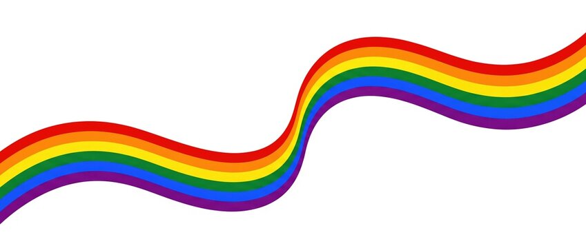 Abstract rainbow wave ribbon graphic design element isolated on plain white background with art