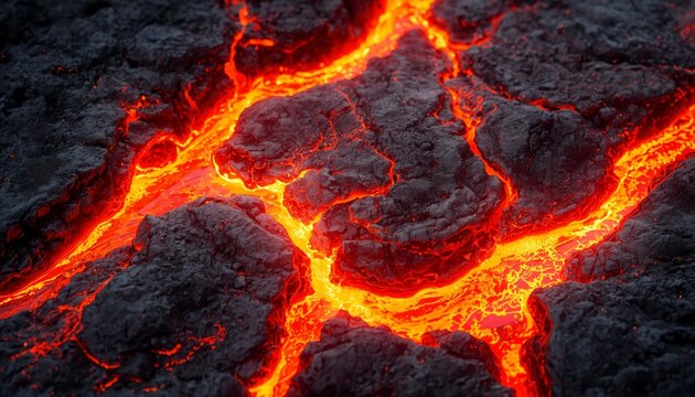 Hot molten lava flow background with glowing orange volcanic magma