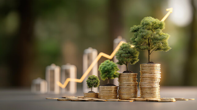 green tree growing from coins