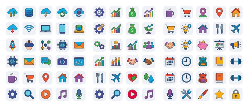 Modern Flat Icons Set for Digital Business and Technology