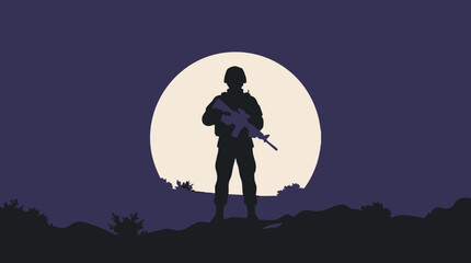 Soldier silhouette with helicopters and full moon at night © Siamart