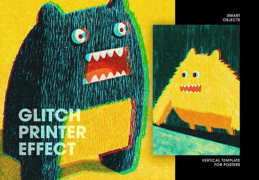 Glitch Printer Photo Effect For Poster And Social Media Design