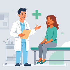 Obraz premium Doctor Consulting Patient In Modern Clinic Room - Healthcare Concept Illustration