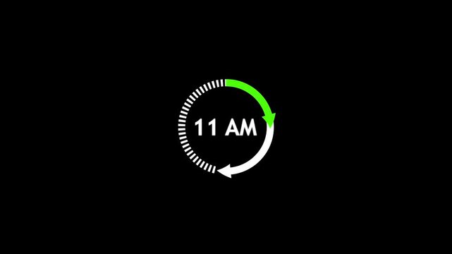 Minimalist clock face with green hour hand at 11 a m on black background