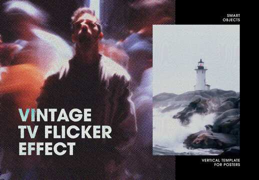 Vintage TV Flicker Photo Effect For Poster And Social Media Design
