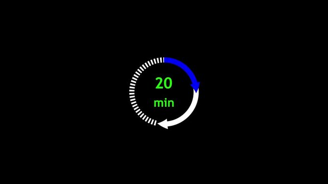 Minimalist countdown timer 20 minutes blue digital clock face motion 20 minute timer