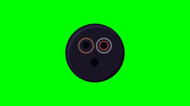 Animated black bowling ball spinning on chroma key green background for sports motion graphics