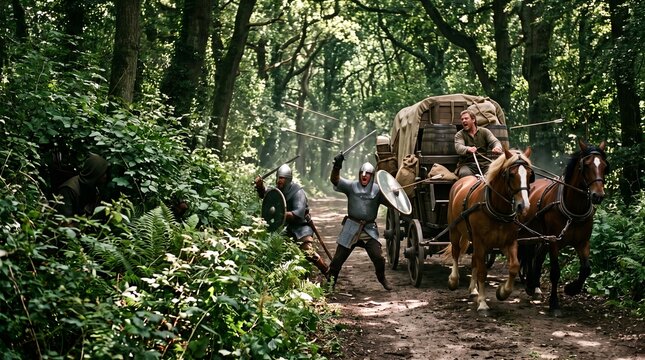 Ancient Soldiers Ambushed Protecting Wagon in Forest